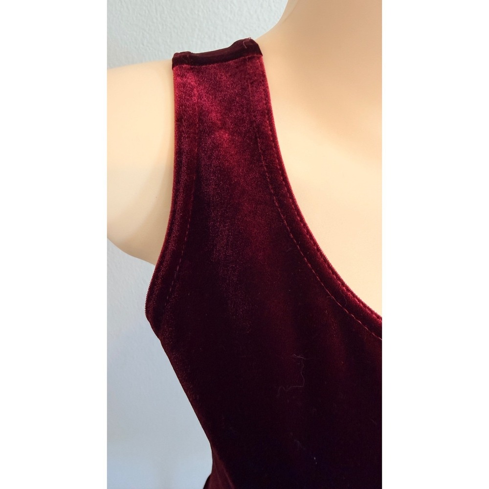 VTG Soda Blu Burgundy Velvet Mini Dress Medium 90s Y2K Sleeveless V-Neck - Picture 6 of 6